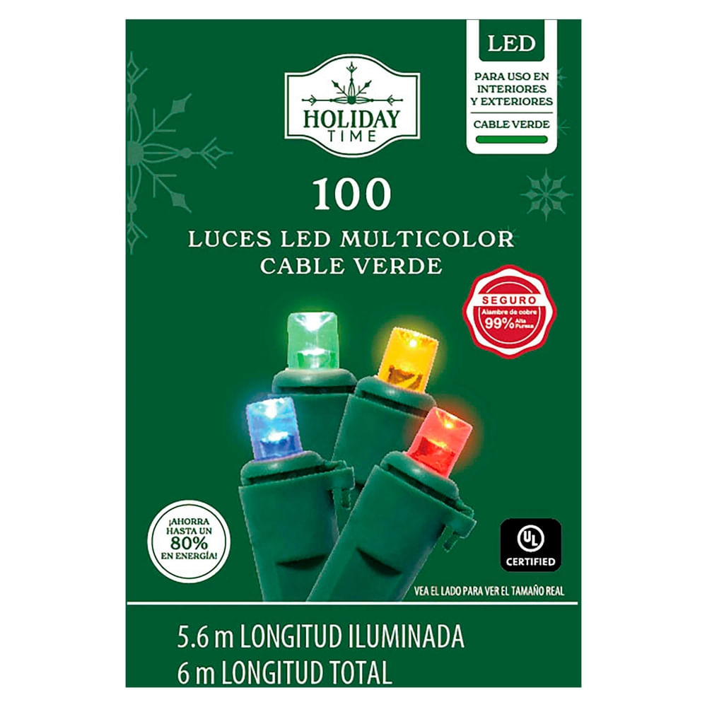 Luces Holiday Time LED de colores para Navidad serie de 100 luces