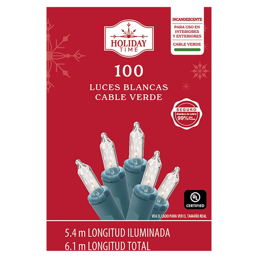 Luces Holiday Time claras decoración Navidad serie de 100 luces