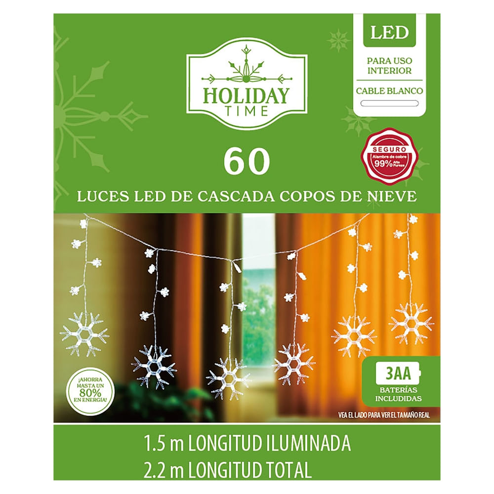 Luces Holiday Time en cascada con copos de nieve Navidad serie de 60 luces