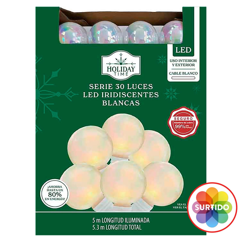 Luces Holiday Time LED iridiscente cálidas o multicolor Navidad serie de 30 luces