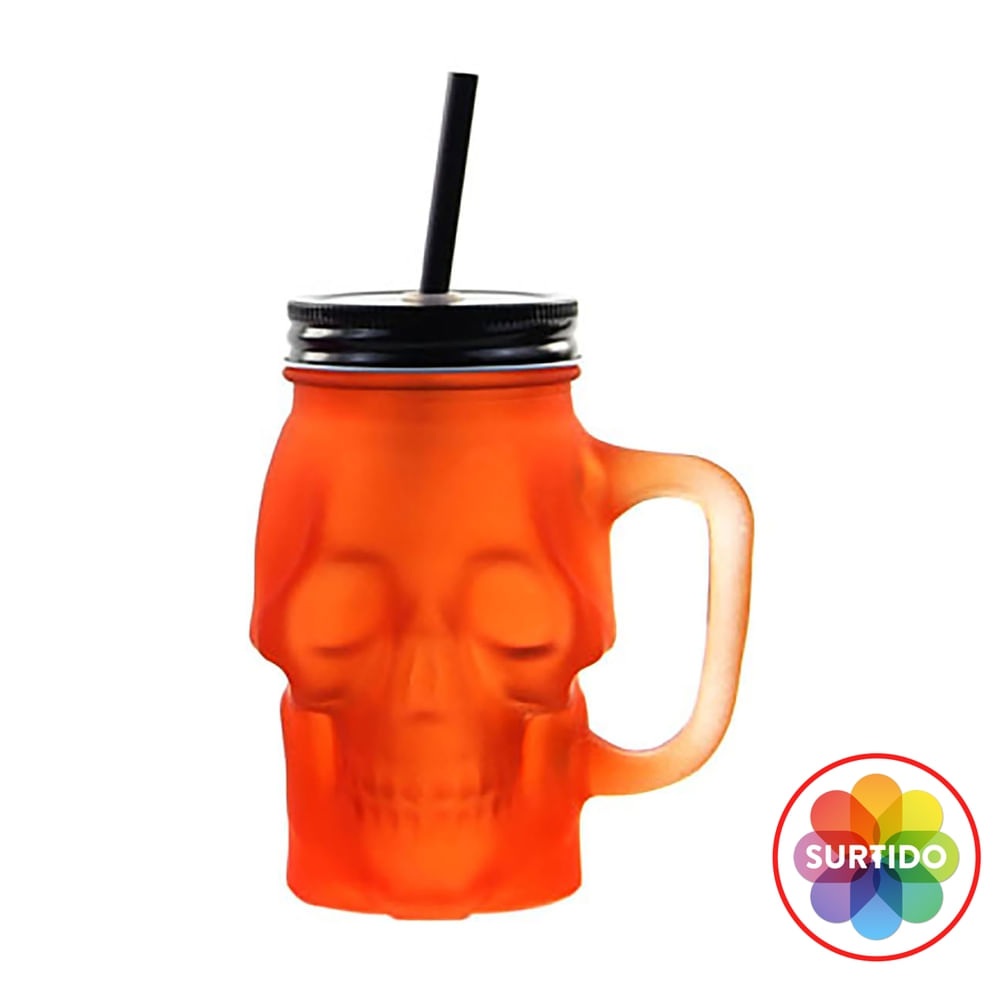 Jarra Way To Celebrate con calavera, tapa y pajilla Halloween - 490 ml