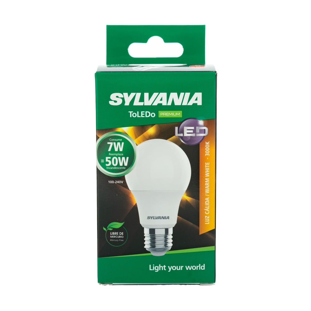 Bombillo Led Sylvania, 7W Luz cálida rosca E27 -Und