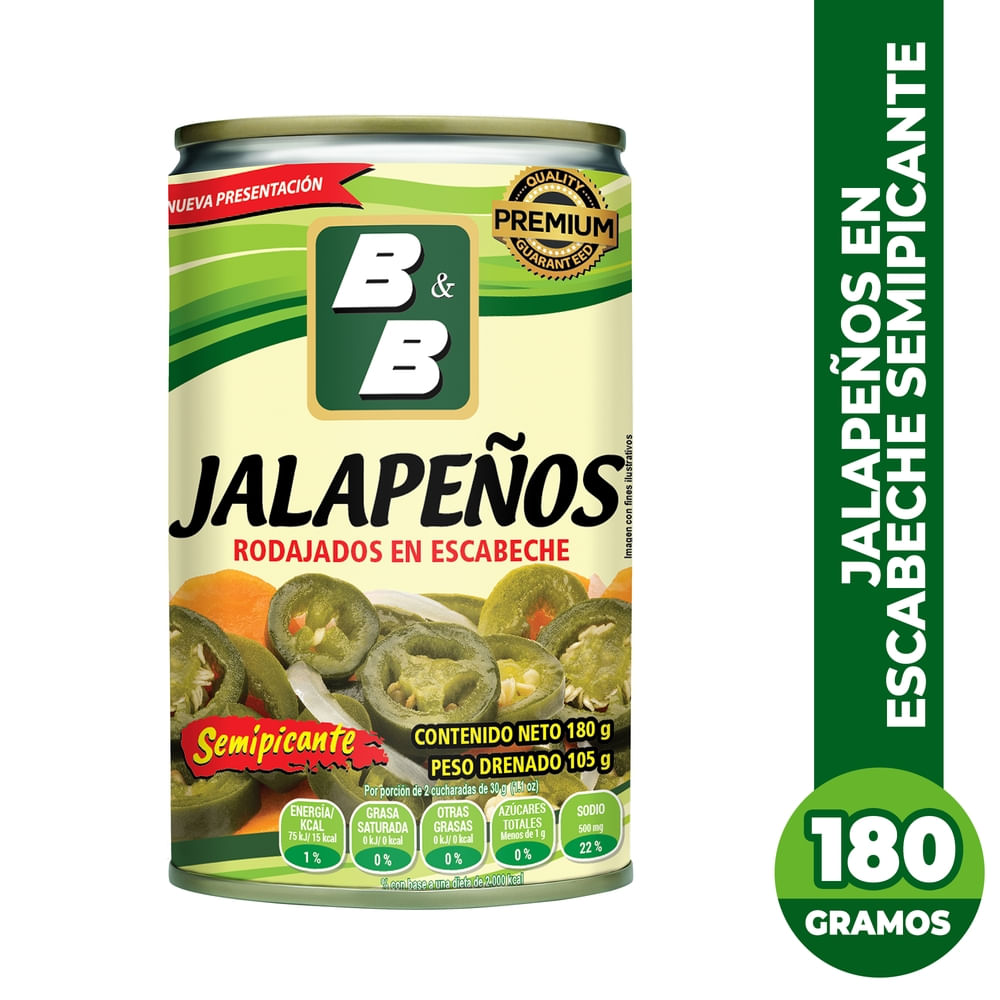 Chiles Jalapeños Rodajas Escabeche Semipicante B&B