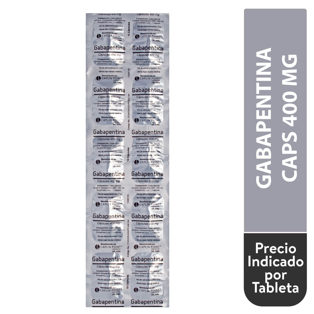 Gabapentina en cápsula de 400 Mg tableta de 10 cápsulas - Precio indicado por Tableta