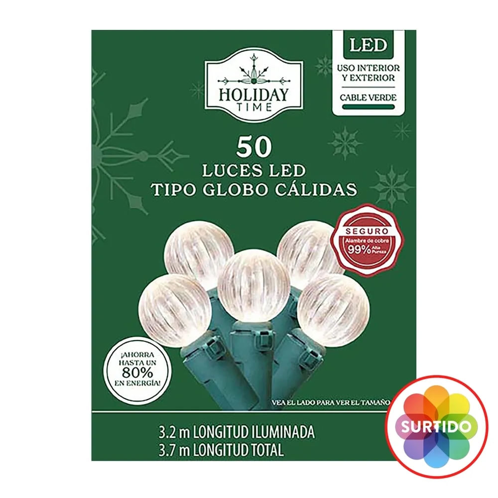Luces LED Holiday Time de bolitas multicolor Navidad serie de 50 luces