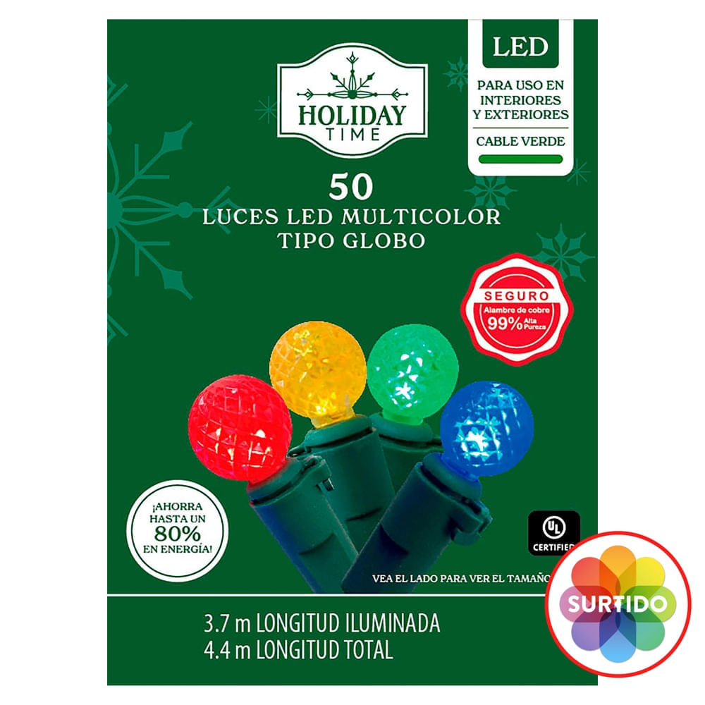 Luces LED Holiday Time diseño de bolitas Navidad serie de 50 luces