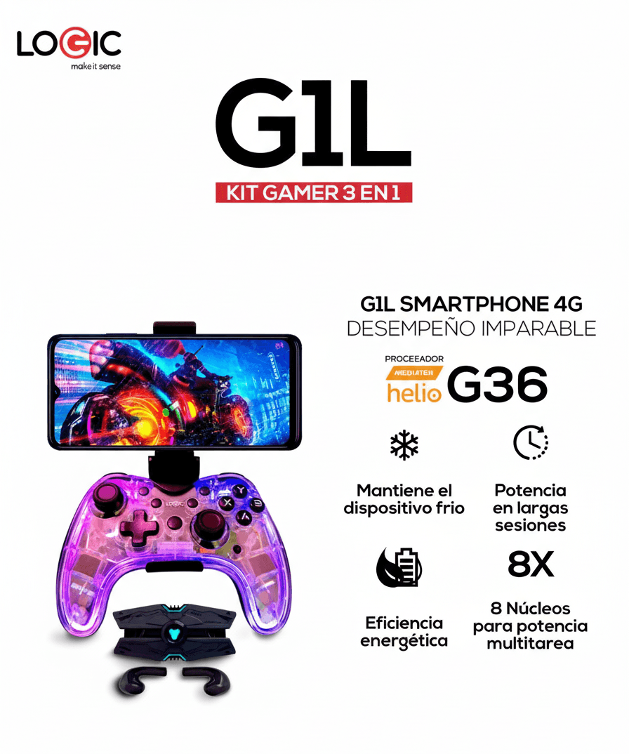 Celular Logic G1L 14GB 128GB kit gamer 3 en 1