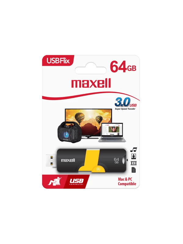 Memoria USB Flix Maxell USBF-64 de 64GB color negro