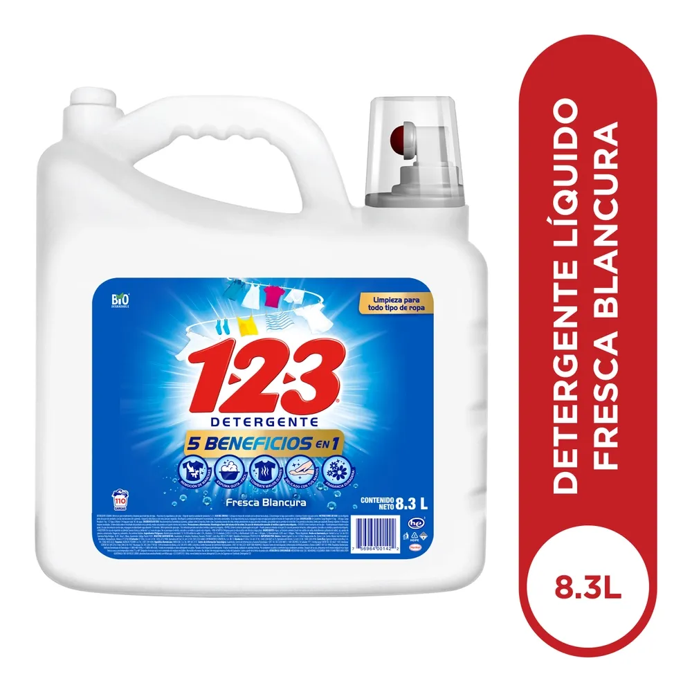 Detergente 123 líquido Regular botella - 8300 ml