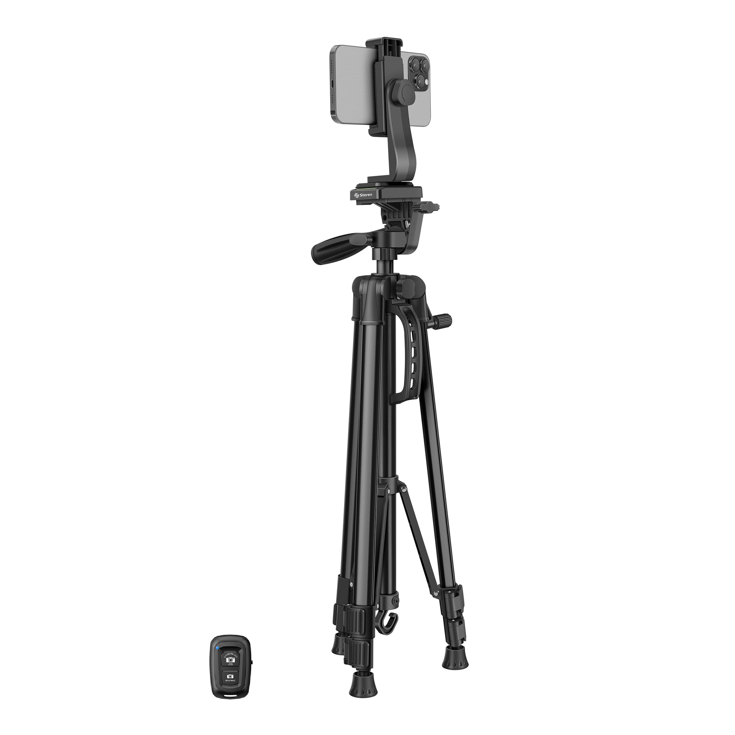 Tripié Steren universal largo de aluminio con soporte para celular MOV-038