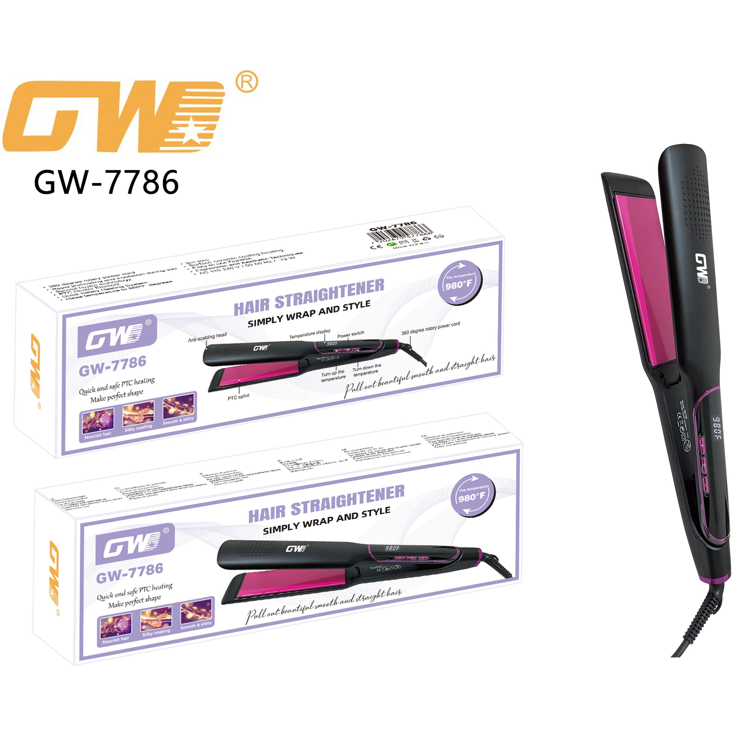 Plancha de cabello GW de cerámica modelo GW-7786