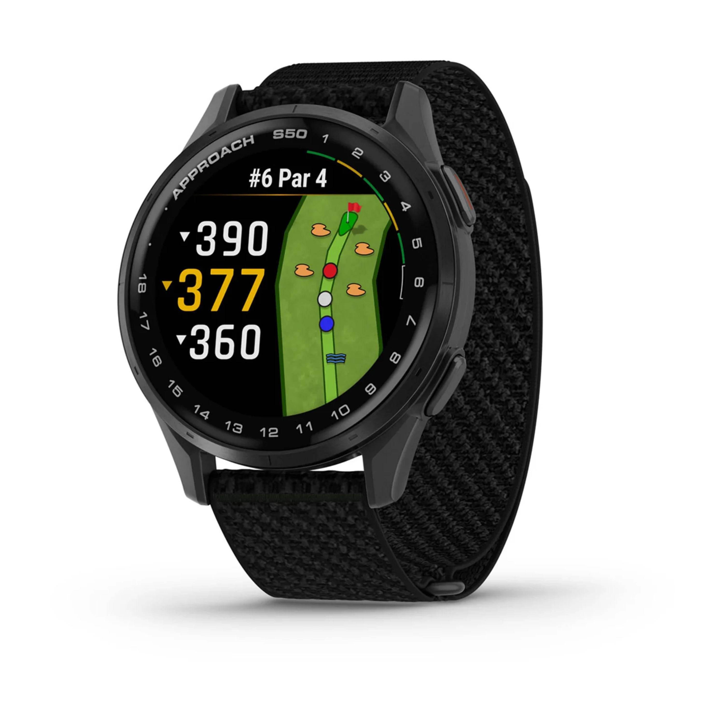 Reloj Garmin Approach S50 Bisel de aluminio gris con correa nailon Confort Fit negro