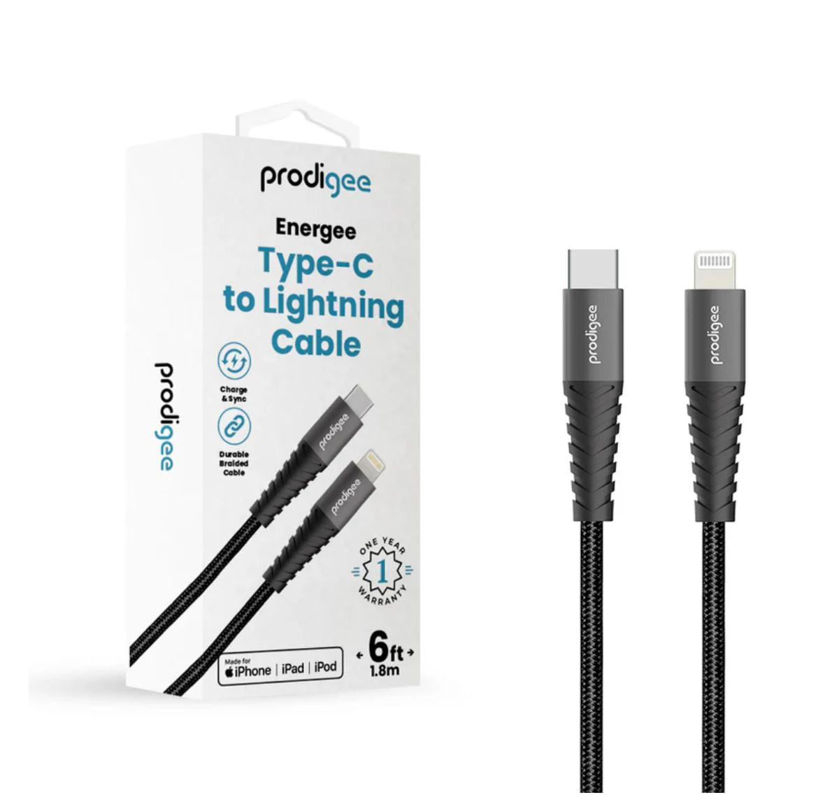 Cable Prodigee Energee tipo C a Lightning 1.8m negro