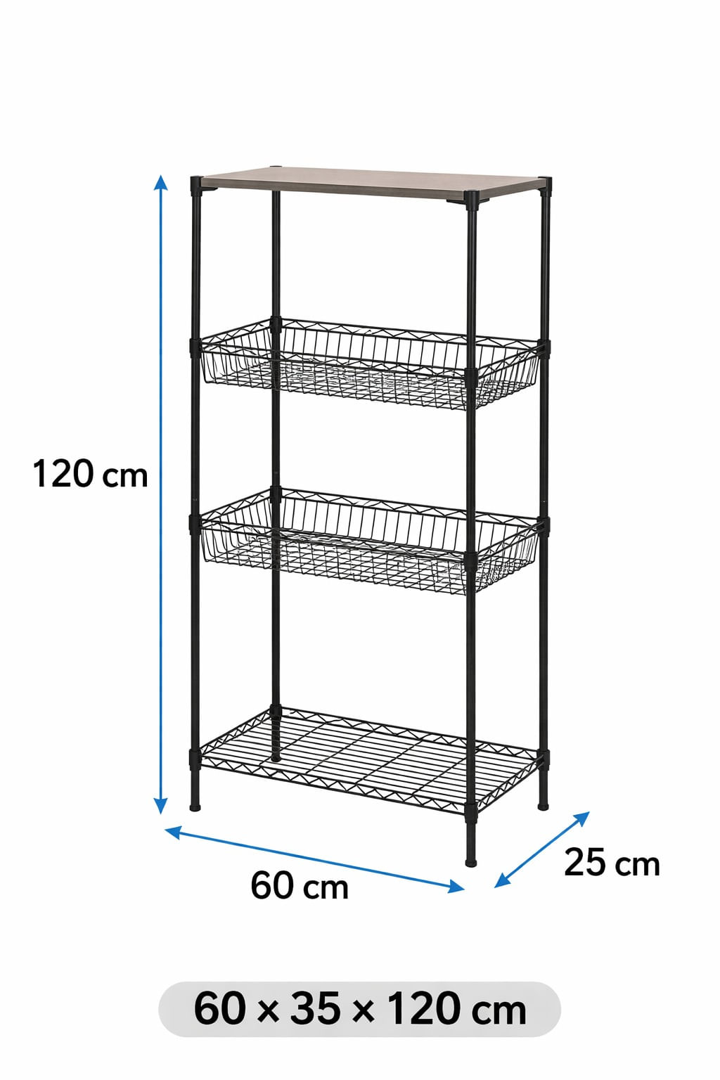 Estantería Wire Shelf de metal multiusos 60x35x120 cm modelo CJ-B1287