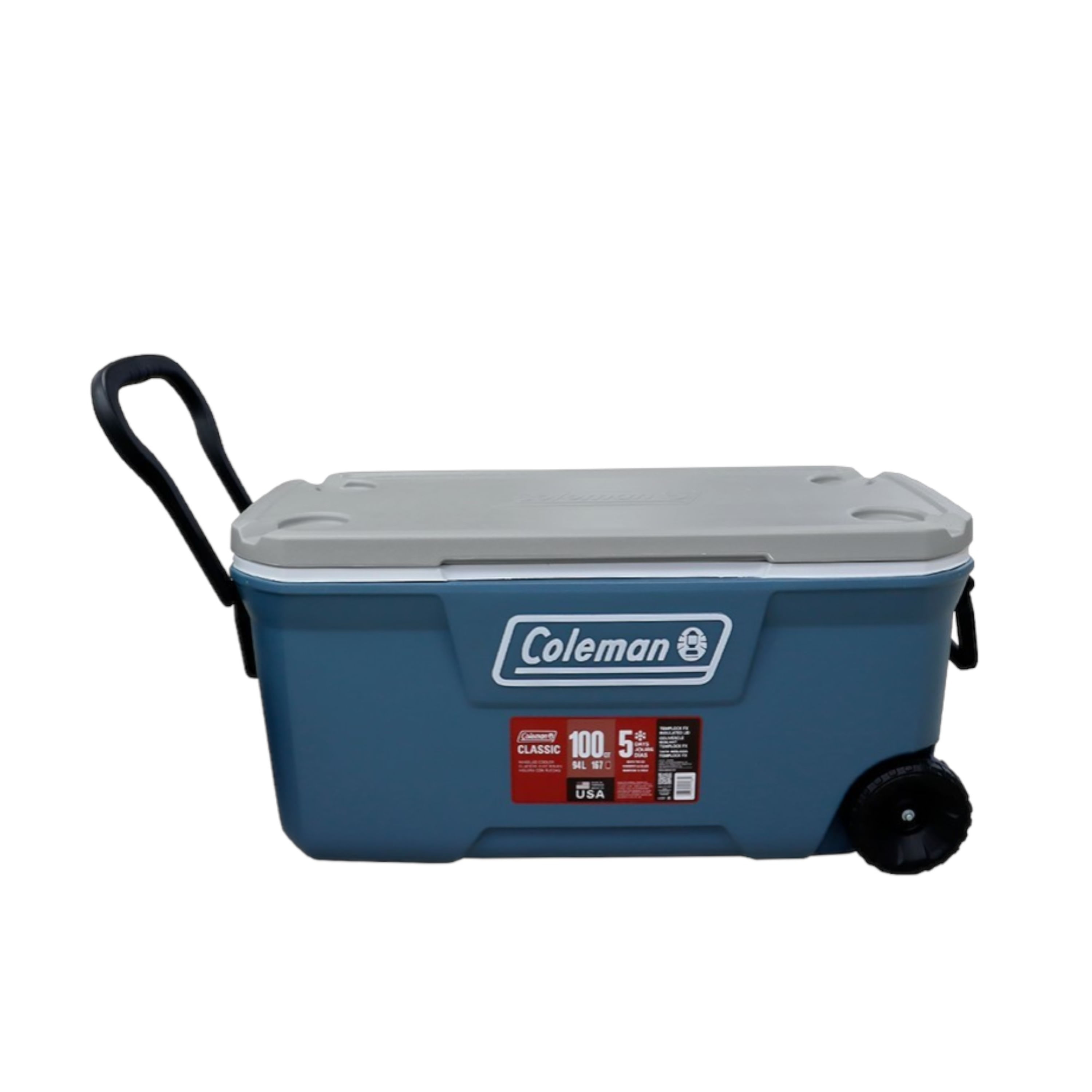 Hielera Coleman con rodos color azul 100QT 94L