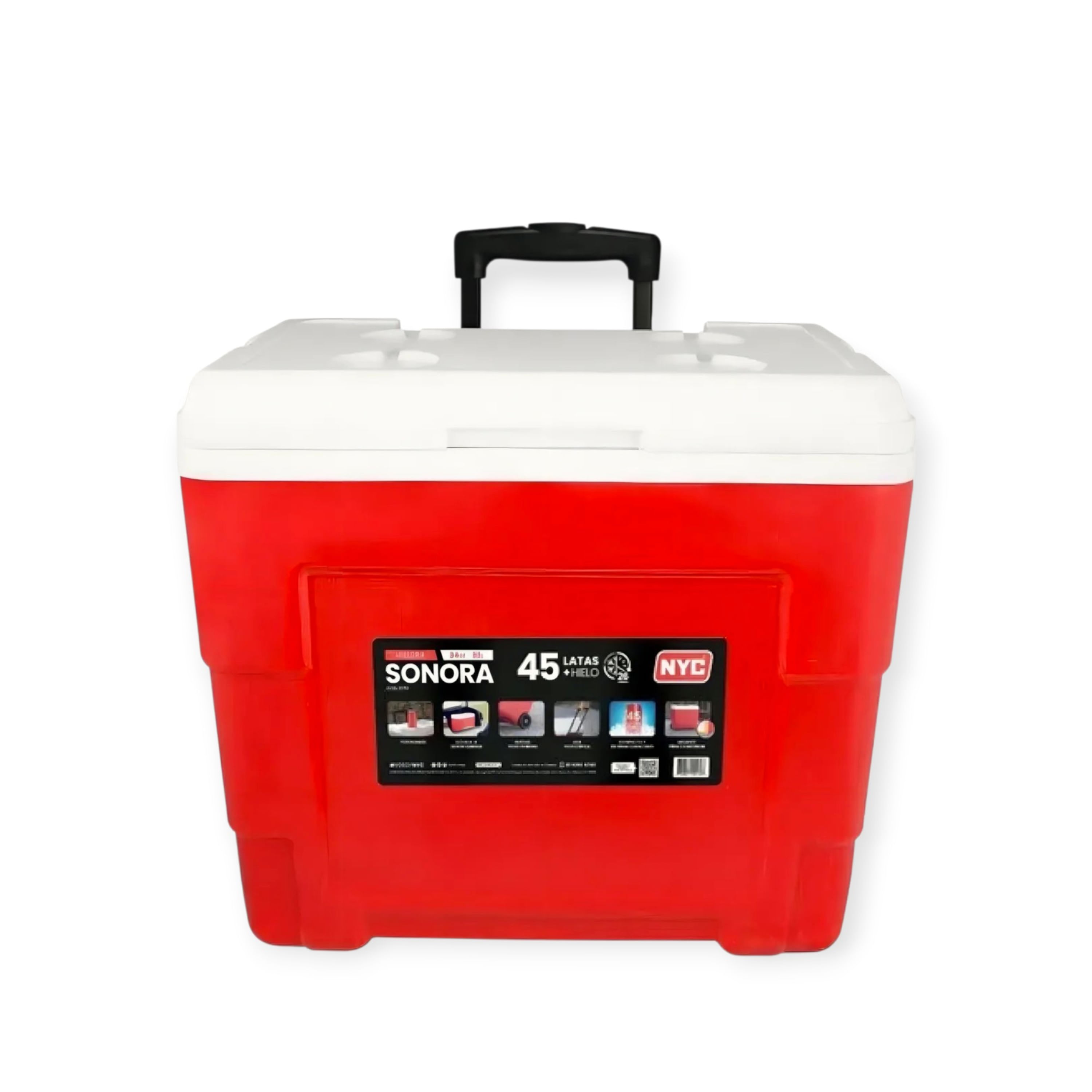 Hielera Nyc sonora con rodos color rojo 34Qt