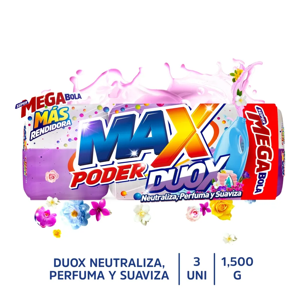 Jabón Max Poder Mega Bola Duox Lila 3 Pack - 1500 g