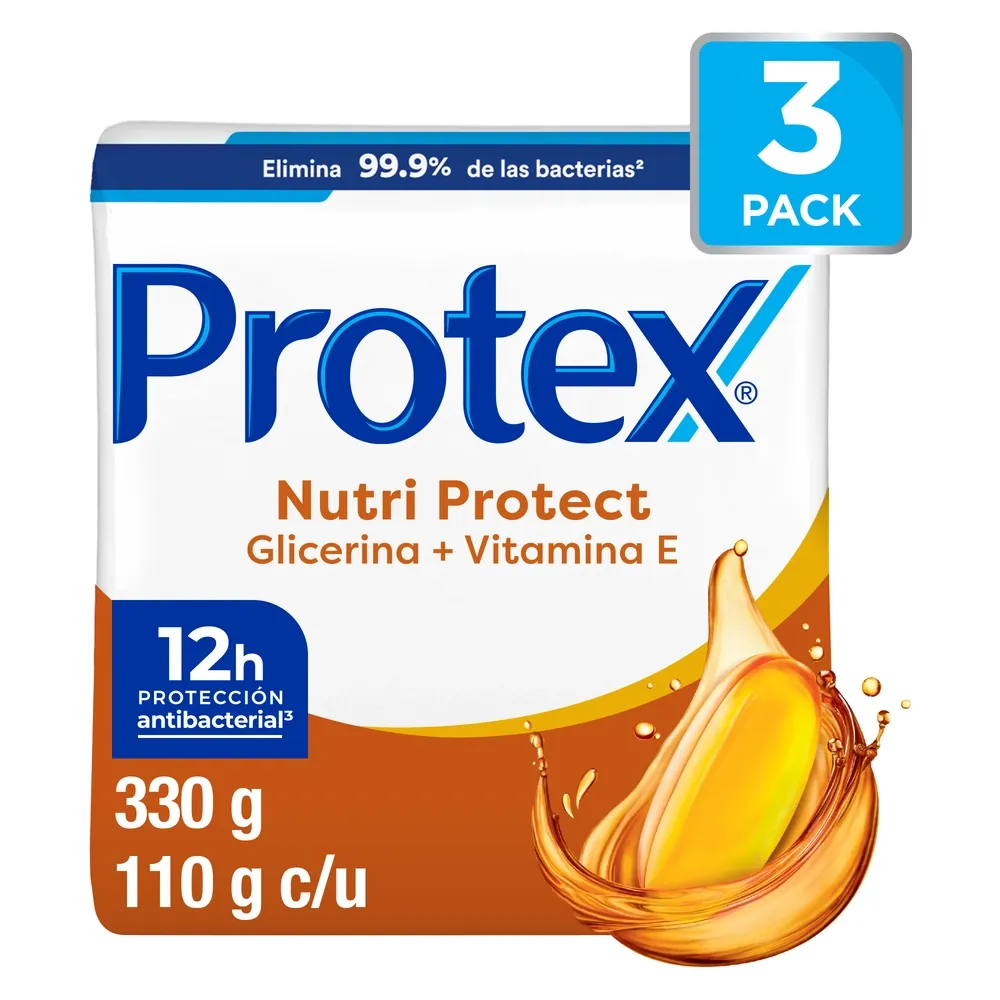 Jabón de Tocador Antibacterial Protex Nutri Protect Vitamina E 3 Pack - 330 g