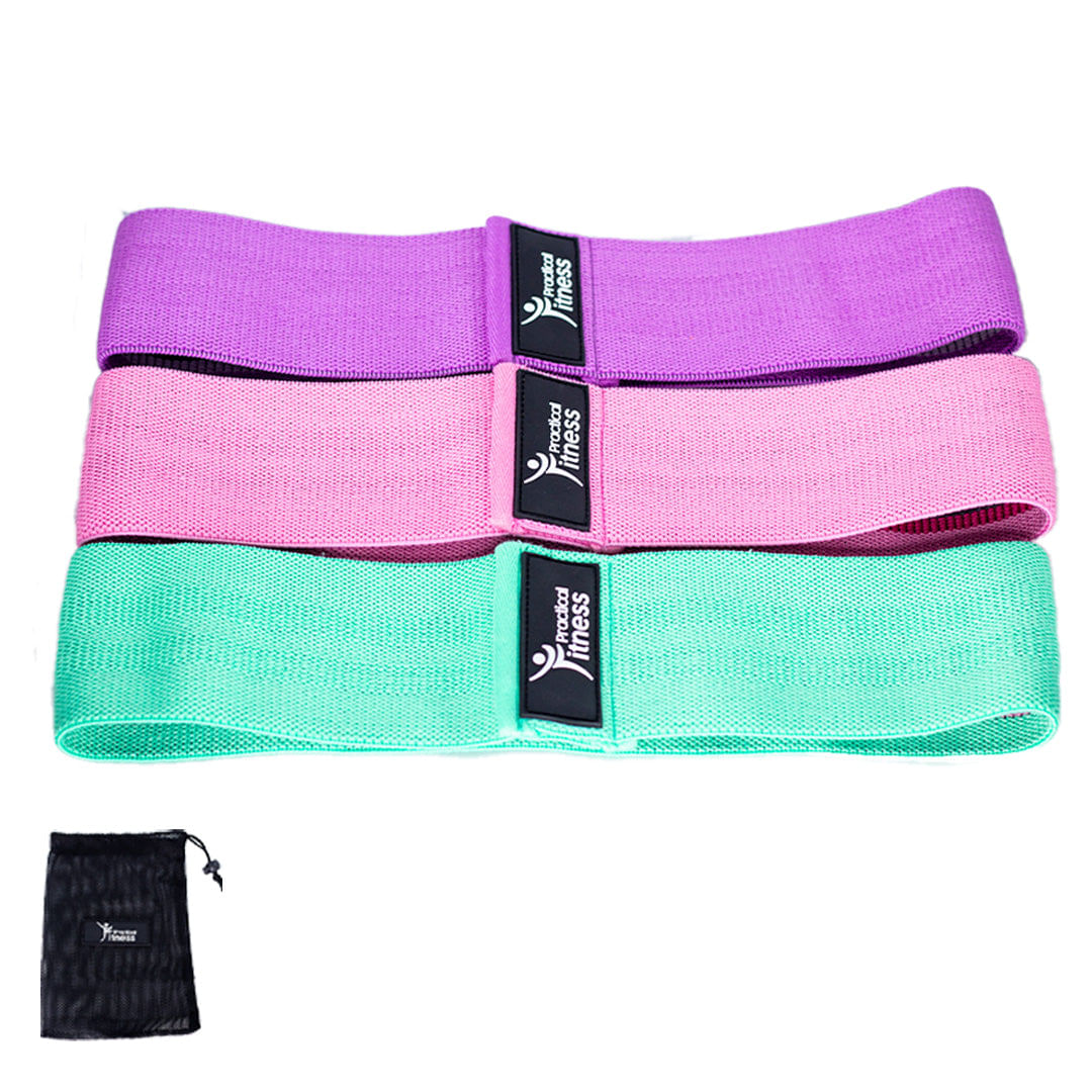 Bandas de resistencia de tela Practical Fitness kit de 3 colores pastel