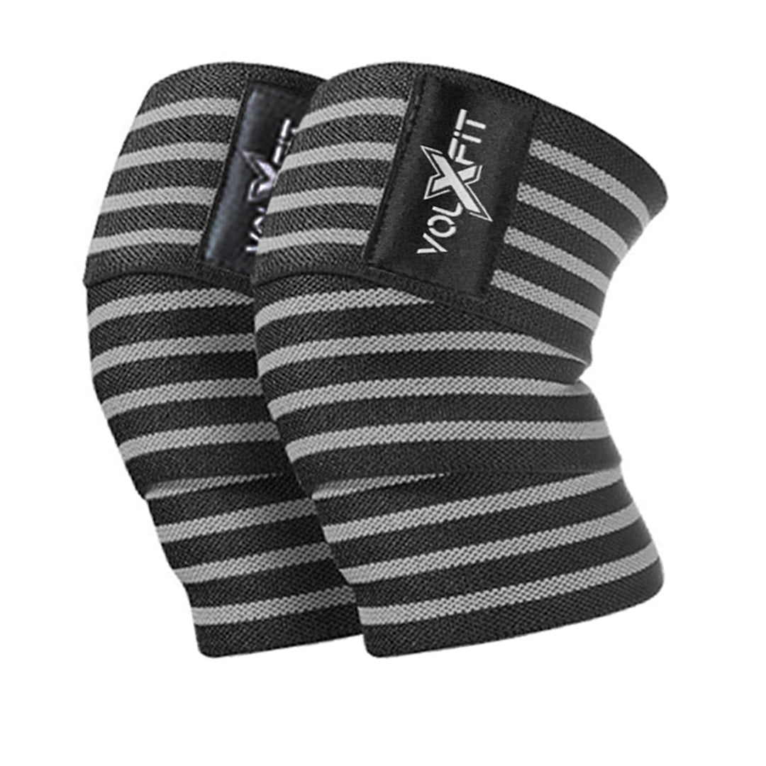 Vendas para rodillas con velcro Volxfit negras con gris (par)
