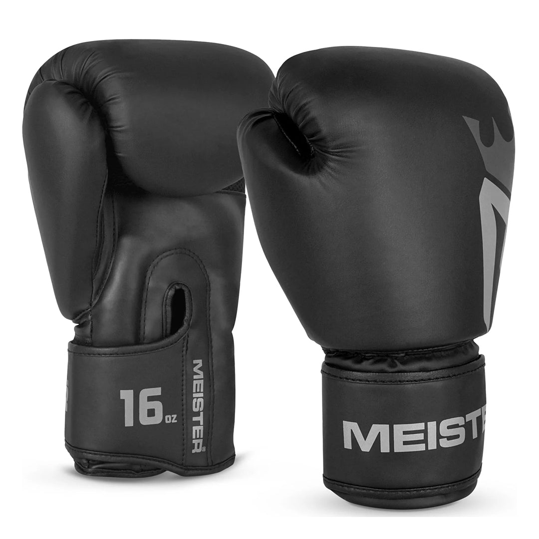 Guantes para boxeo Meister negro mate de 16 oz (par)