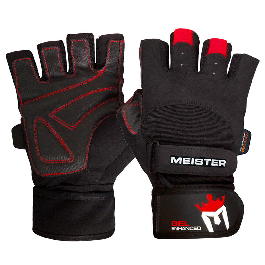Guantes con muñequera Meister negros con rojo M