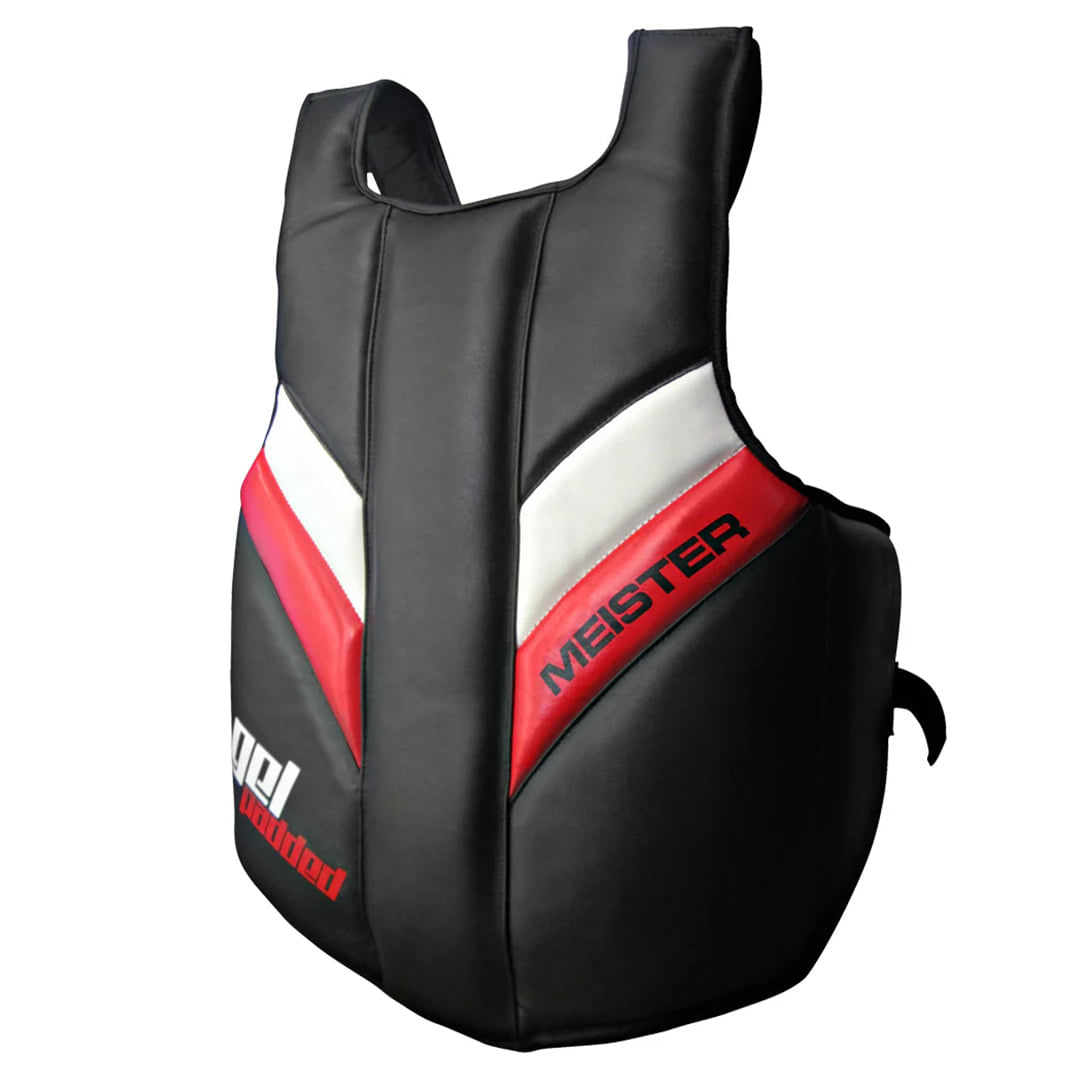 Peto para artes marciales con gel Meister negro con rojo