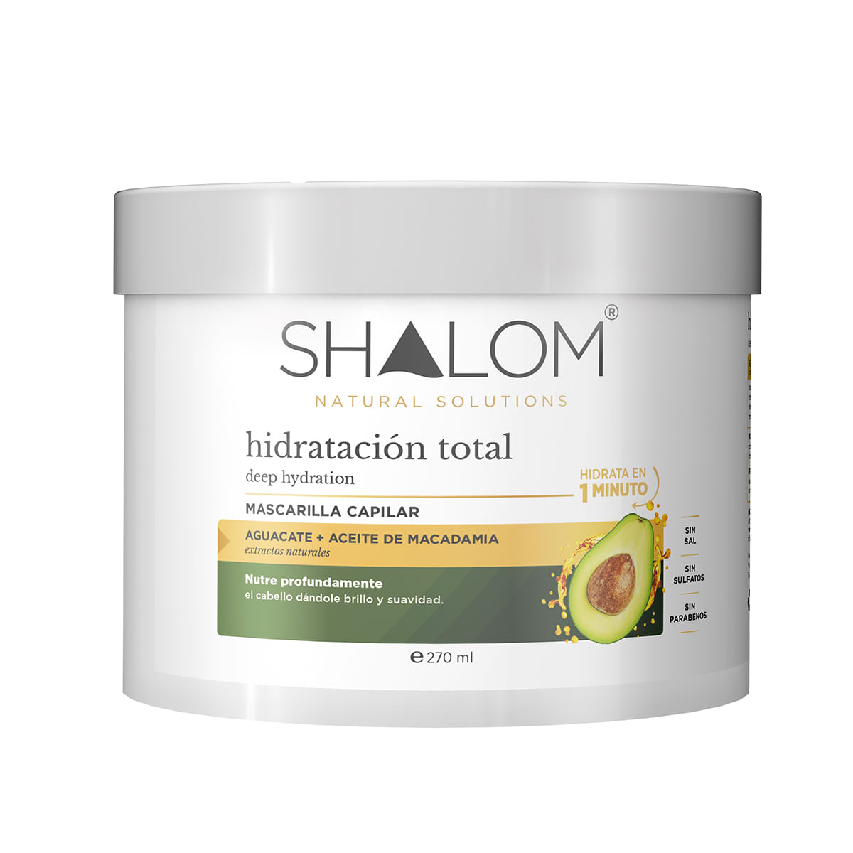 Mascarilla SHALOM Capilar Hidratación Total Aguacate & Macadamia 270ml
